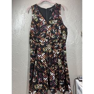 Mossimo Fit & Flare‎ Dress Women’s Multicolor Abstract V Neck Sleeveless Size XL